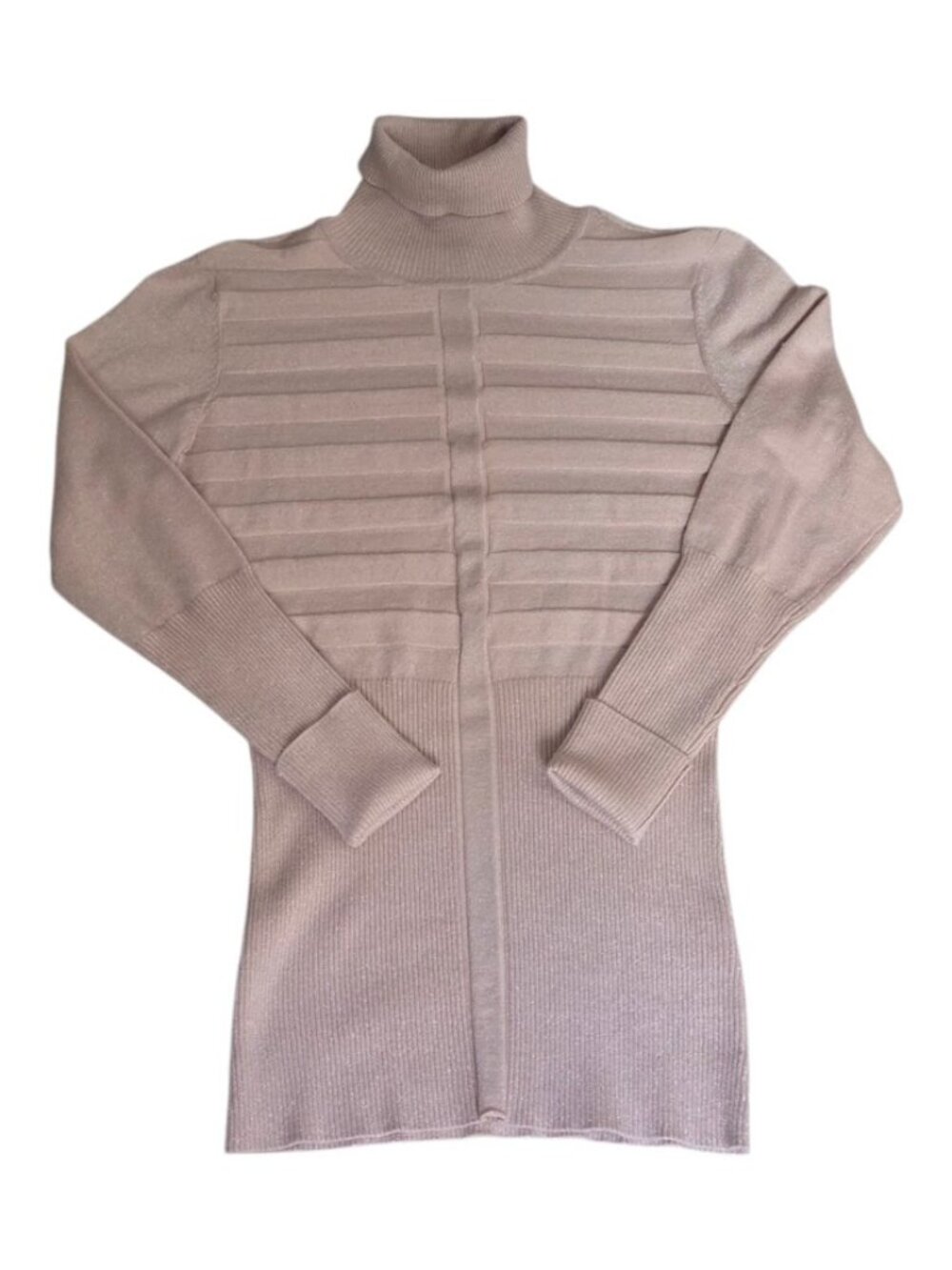 Frank Lyman Design Ribbed Metallic Turtleneck Sweater Shimmer Rose Gold Size S/P
